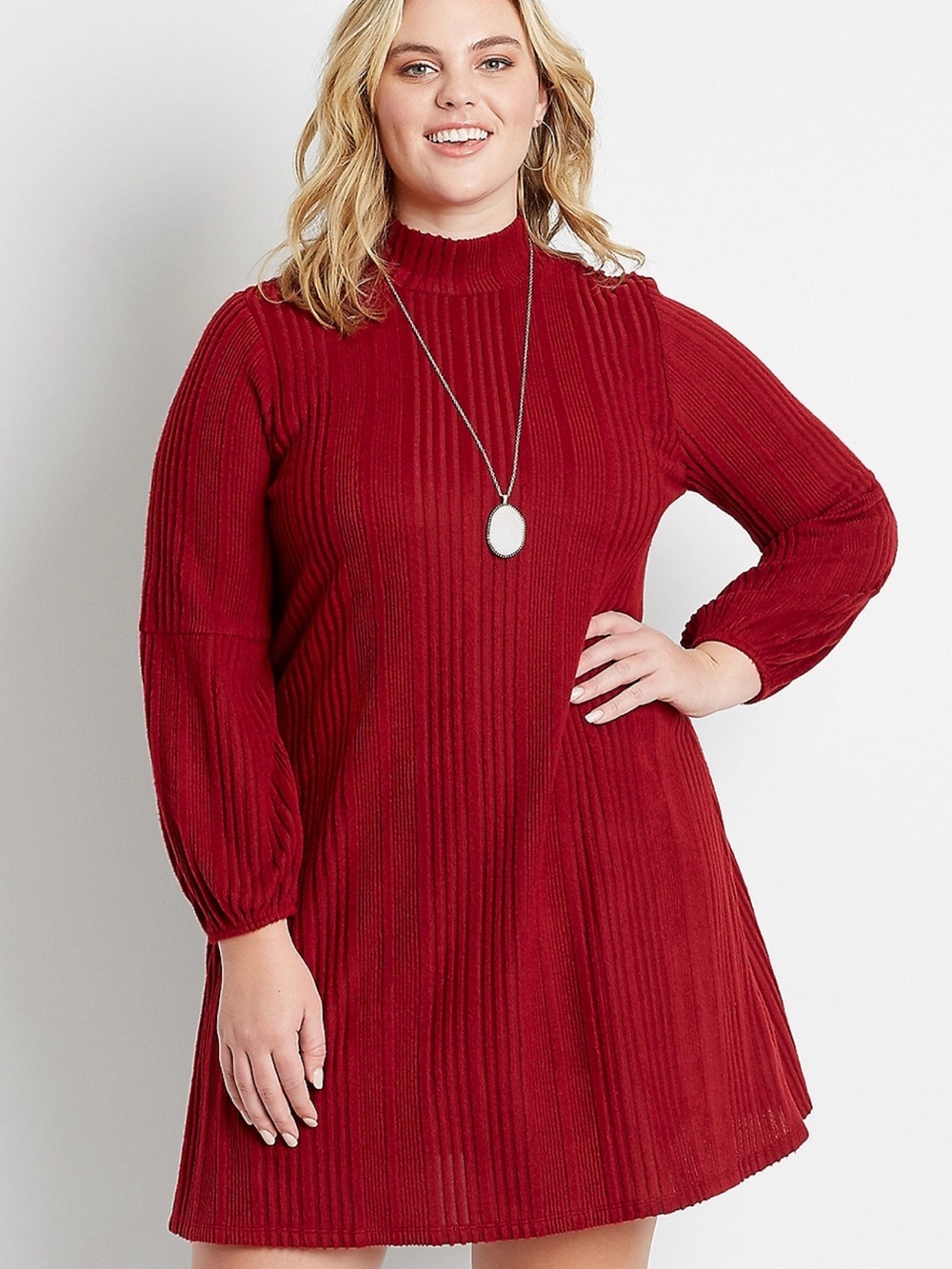 Maurices Wine Ribbed Knit Mock Neck Shift Sweater Midi Dress Plus Size 2X NWT